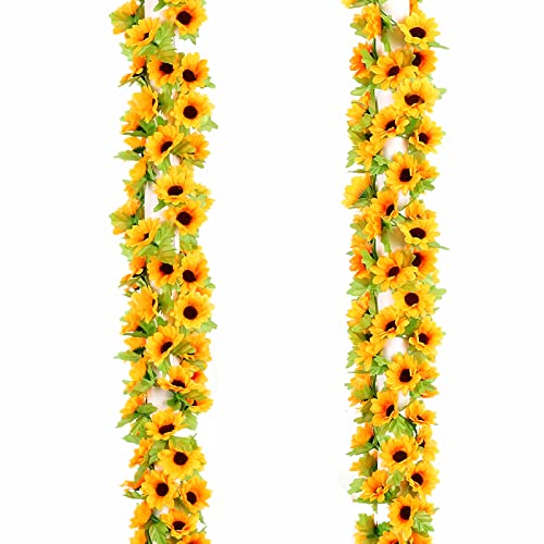 UKELER 2 Pack Artificial Sunflower Vines Fake Hanging Garland Yellow Sunflower Floral Vine Artificial Flowers for Home Hotel Office Wedding Party Garden Craft Art Dcor
