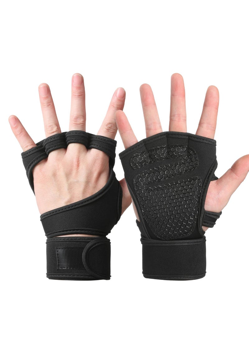 Cross Training Gloves with Wrist Support, Men Women Anti-Slip Weightlifting Workout Sprot Gloves, Black (M) - Image 1