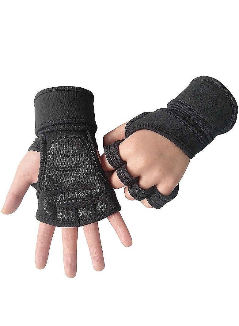 Cross Training Gloves with Wrist Support, Men Women Anti-Slip Weightlifting Workout Sprot Gloves, Black (M) - Image 2