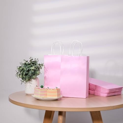 SUNCOLOR 24-Pack Pink Gift Bags with Handles – 8" Goodie Bags for Party Favor Bags, Baby Showers, Birthdays & Special Occasions (Pink) - Image 2