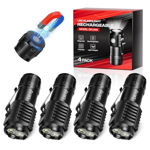 LETMY Rechargeable Mini Flashlights with Magnetic Base, 4 Pack Bright 3 LED Flash Lights, Small EDC Flashlight with Belt Clip, 4 Lighting Modes Portable Rechargeable Flashlights for Camping Home - Image 1