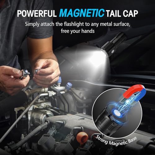 LETMY Rechargeable Mini Flashlights with Magnetic Base, 4 Pack Bright 3 LED Flash Lights, Small EDC Flashlight with Belt Clip, 4 Lighting Modes Portable Rechargeable Flashlights for Camping Home - Image 5