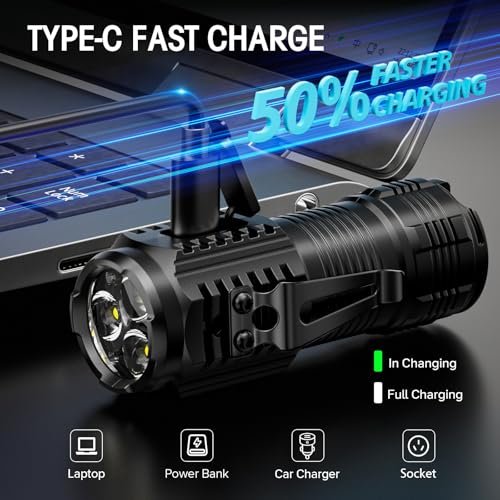 LETMY Rechargeable Mini Flashlights with Magnetic Base, 4 Pack Bright 3 LED Flash Lights, Small EDC Flashlight with Belt Clip, 4 Lighting Modes Portable Rechargeable Flashlights for Camping Home - Image 2