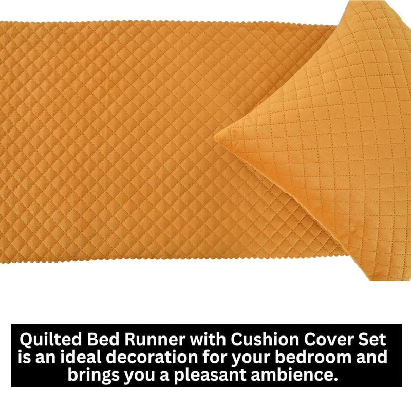 MONISTIC Home 200TC Quilted Velvet Bed Runner Scarf with Matching Cushion Covers/Bed Linen Scarf/Decorative Set for Bedrooms/Hotel Rooms/Guest Rooms. (Yellow) - Image 3