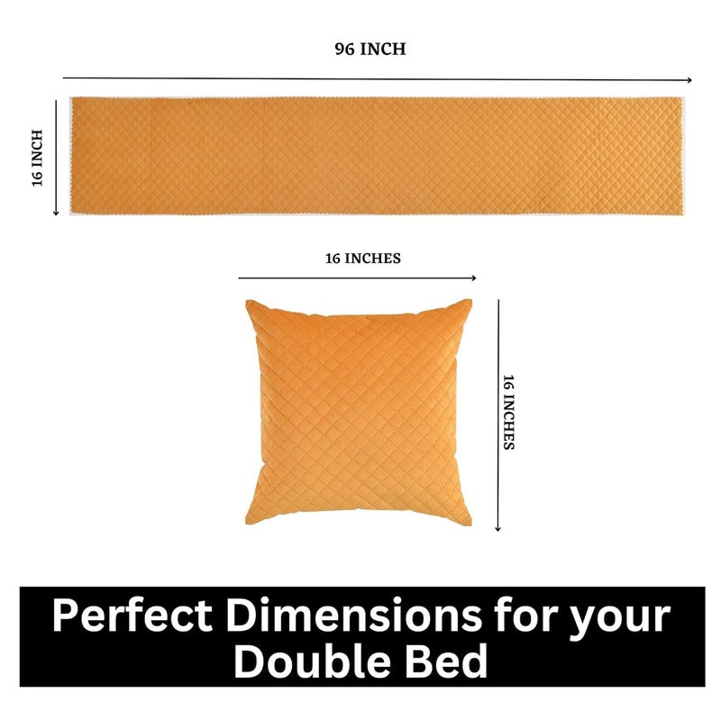 MONISTIC Home 200TC Quilted Velvet Bed Runner Scarf with Matching Cushion Covers/Bed Linen Scarf/Decorative Set for Bedrooms/Hotel Rooms/Guest Rooms. (Yellow) - Image 4