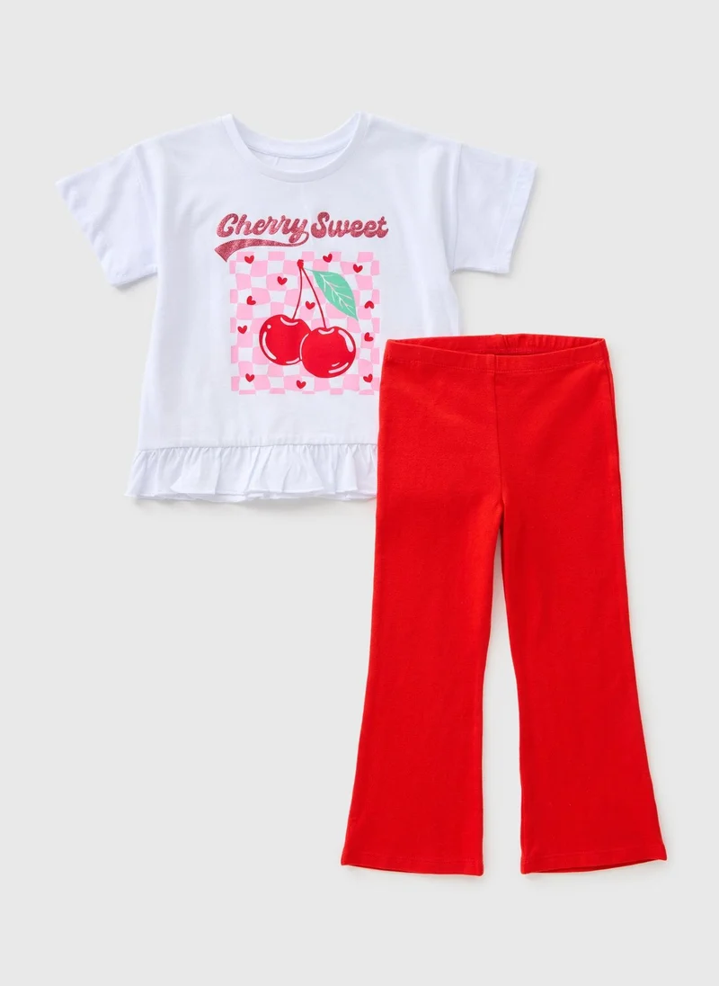 Matalan Girls Red Cherry Top & Flare Leggings