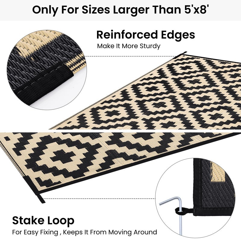 Smiry Waterproof Outdoor Rug 9x12 ft, Reversible Plastic Straw Patio Camping Rugs, Outdoor Indoor RV Mat Carpet for Patio, Outside Entry, Backyard, Deck, Bench, Picnic, Camper, Black & Beige - Image 4