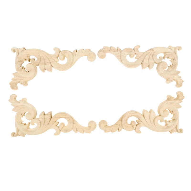 موكسام Muxsam الخشب المنحوتات المنحوتة onlays 2-pair غير مصبوغات صغيرة الحركيات الخشبية شارات زاوية لوحات زخرفية للمرايا الجدران الأبواب السرير خزانة خزانة DIY مشروع اليسار واليمين - Image 1