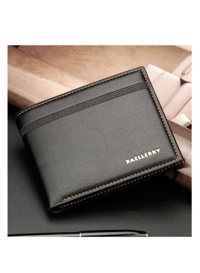 بايلليري محفظة رجالية Baellerry رجال الأعمال عارضة جلدية قصيرة أنيقة مريحة محفظة صغيرة سوداء - Image 1