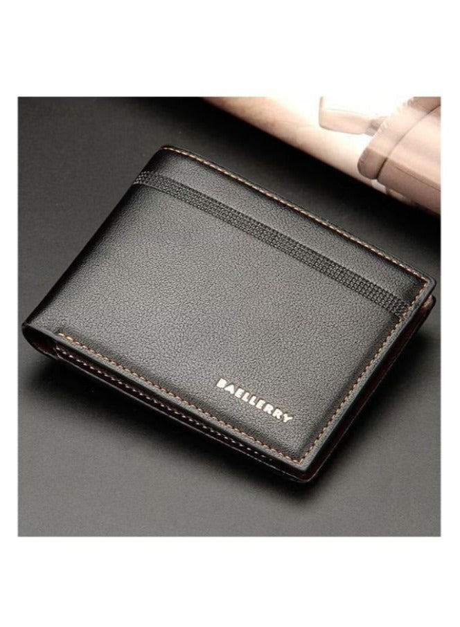 بايلليري محفظة رجالية Baellerry رجال الأعمال عارضة جلدية قصيرة أنيقة مريحة محفظة صغيرة سوداء - Image 2