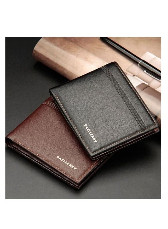 بايلليري محفظة رجالية Baellerry رجال الأعمال عارضة جلدية قصيرة أنيقة مريحة محفظة صغيرة سوداء - Image 3
