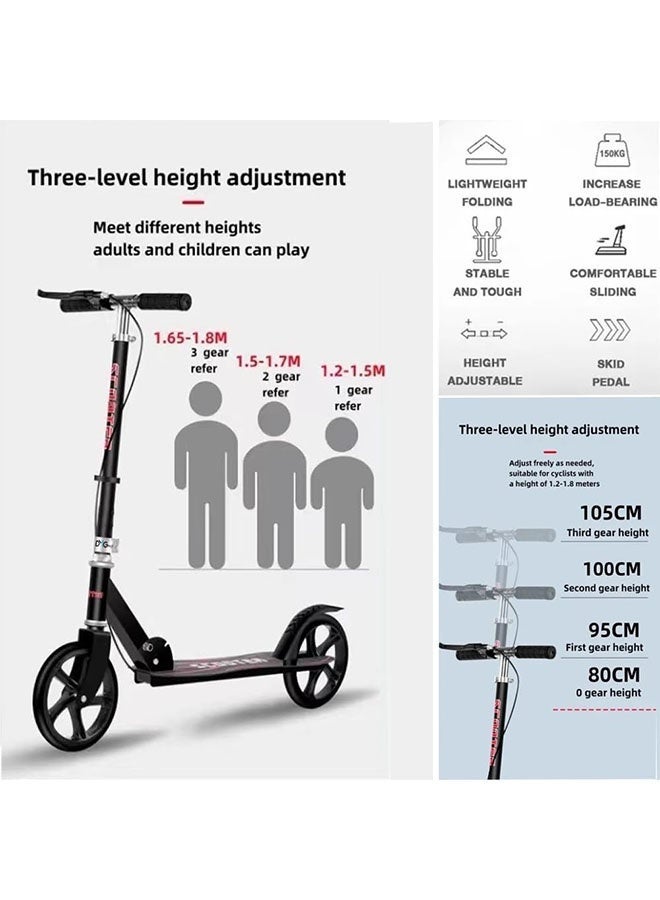 عربست سكوتر للكبار، سكوتر قابل للطي، مزود بفرامل قرصية، ونظام امتصاص صدمات مزدوج، وثلاثة مستويات لتعديل الارتفاع، يتحمل وزنًا يصل إلى 150 كجم، سكوتر مناسب للقفز الحر للأولاد والبنات - Image 5