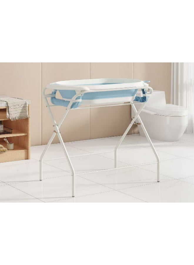 Foldable Baby Bathtub with Metal Stand - Ergonomic Back-Friendly Design, Space-Saving & Easy Drainage