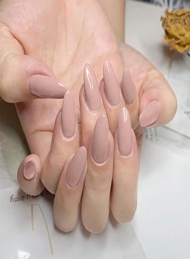 Easedaily Almond Nude Press on Nails Fake Nails Long False Nails Ballerina Full Cover Nails for Women and Girls - Image 4