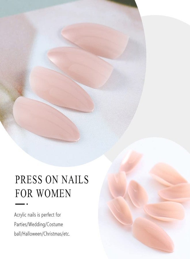 Easedaily Almond Nude Press on Nails Fake Nails Long False Nails Ballerina Full Cover Nails for Women and Girls - Image 3