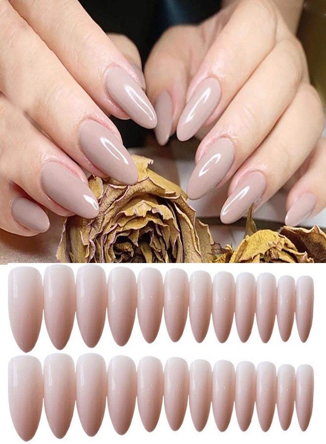 Easedaily Almond Nude Press on Nails Fake Nails Long False Nails Ballerina Full Cover Nails for Women and Girls - Image 1
