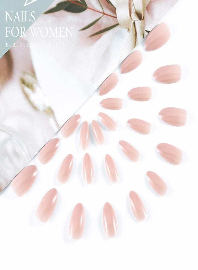 Easedaily Almond Nude Press on Nails Fake Nails Long False Nails Ballerina Full Cover Nails for Women and Girls - Image 2
