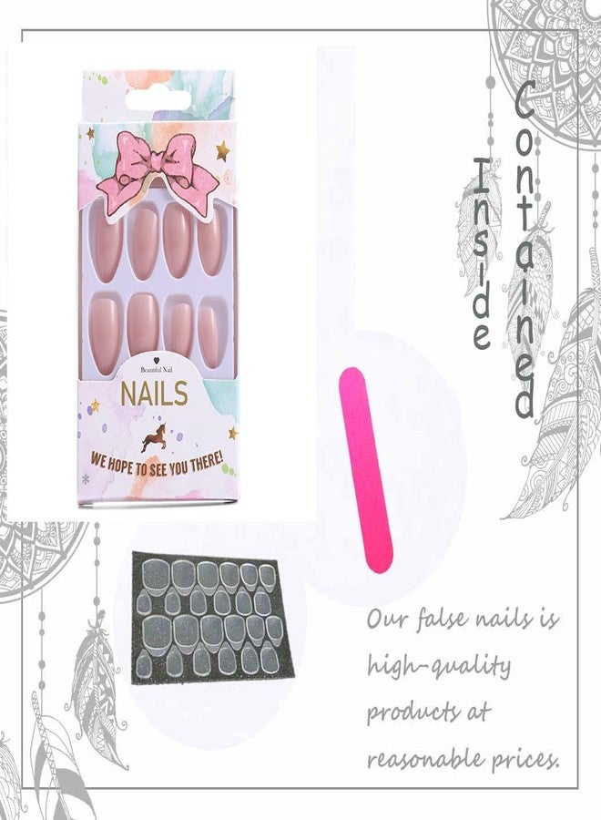 Easedaily Almond Nude Press on Nails Fake Nails Long False Nails Ballerina Full Cover Nails for Women and Girls - Image 5
