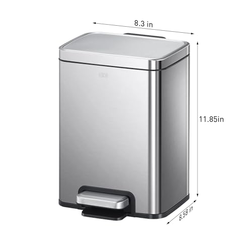 EKO Madison 6L / 1.6 Gal Bathroom Trash Can with Lid and Removable Inner Basket, Rectangular Small Step Trash Can, Brushed Stainless Steel - Image 3