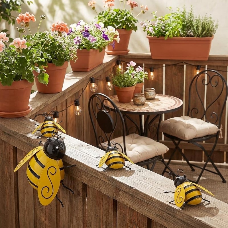 Yungeln Metal Wall Art, 4PCS Metal Bumble Bee Wall Decor, 3D Iron Bee Art Sculpture Hanging Wall Decorations for Outdoor Home Garden - Image 3