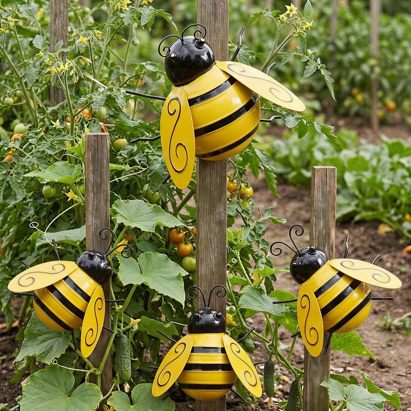 Yungeln Metal Wall Art, 4PCS Metal Bumble Bee Wall Decor, 3D Iron Bee Art Sculpture Hanging Wall Decorations for Outdoor Home Garden - Image 2
