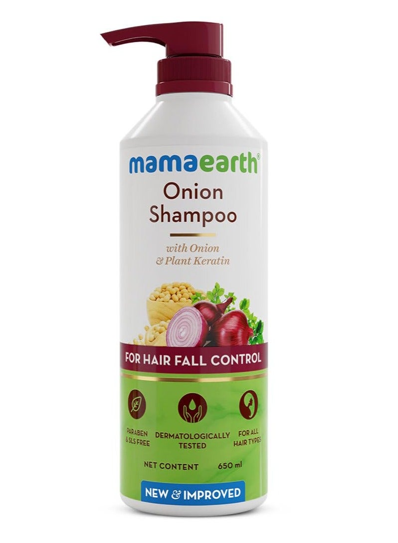 Mama Earth Onion Shampoo for Hair Growth and Hair Fall Control with Onion and Plant Keratin | Reduces Hair Fall | Strengthens & Smoothens Hair | For Men & Women | 650ml - Image 1