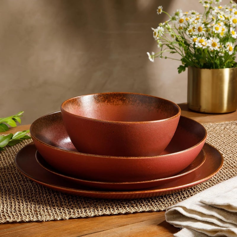 Bloomhouse Oprahs Favorite Things  Palermo Sun Double Bowl Stoneware Reactive Glaze Plates and Bowls Dinnerware Set  Paprika Red Service for Four 16pcs - Image 2