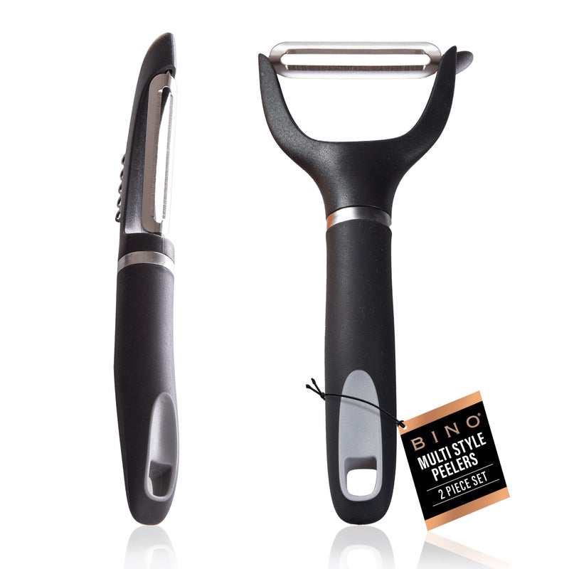BINO BINO Stainless Steel 2Piece Peeler Set  Dark Grey  1Piece YShaped  1Piece Swivel l Multifunctional Kitchen Grip Peelers  Fruits  Vegetables Peelers  Hand Peelers  Kitchen  Cooking Prep