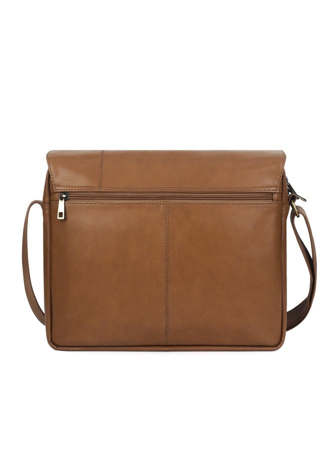 Walrus AST Series Laptop Messenger Bag - Tan Vegan Leather, Flap with Magnetic Closure, Spacious Design with Laptop Compartment, Ideal for Office & Daily Use - Image 2