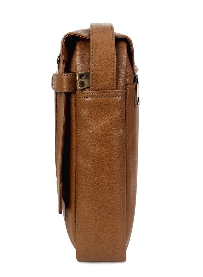 Walrus AST Series Laptop Messenger Bag - Tan Vegan Leather, Flap with Magnetic Closure, Spacious Design with Laptop Compartment, Ideal for Office & Daily Use - Image 3