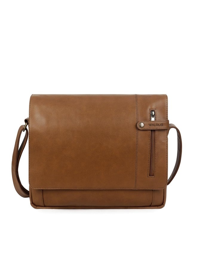 Walrus AST Series Laptop Messenger Bag - Tan Vegan Leather, Flap with Magnetic Closure, Spacious Design with Laptop Compartment, Ideal for Office & Daily Use - Image 1