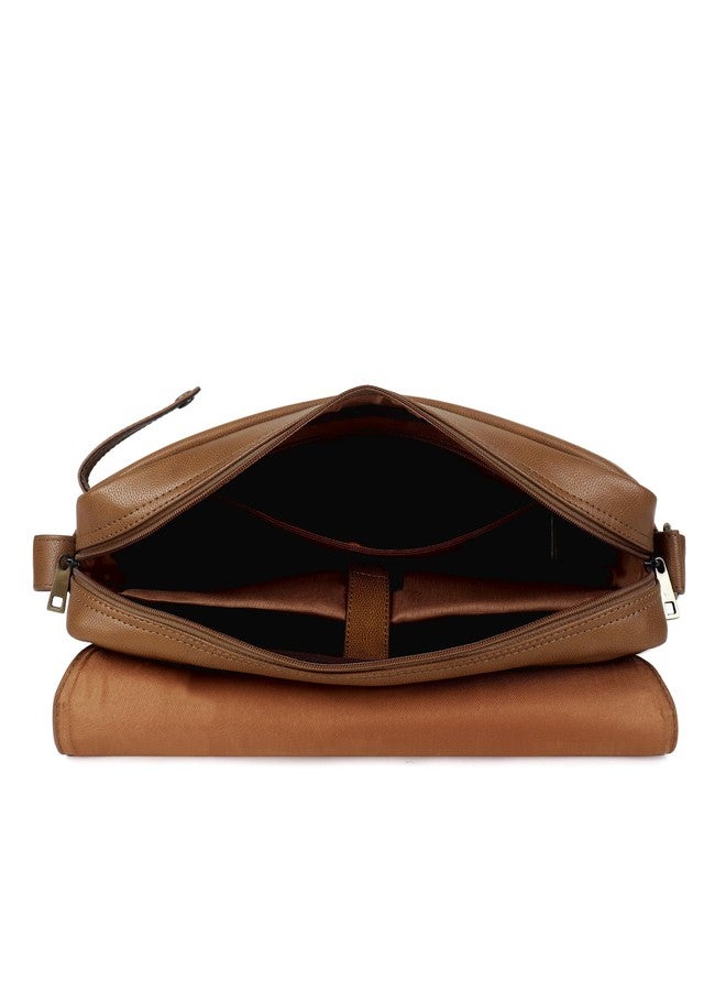 Walrus AST Series Laptop Messenger Bag - Tan Vegan Leather, Flap with Magnetic Closure, Spacious Design with Laptop Compartment, Ideal for Office & Daily Use - Image 5