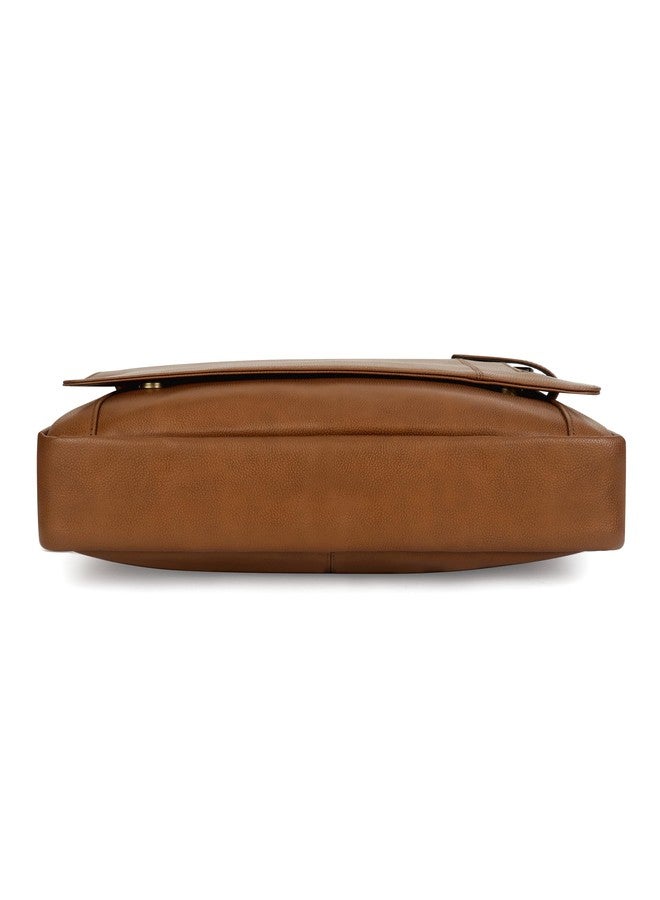 Walrus AST Series Laptop Messenger Bag - Tan Vegan Leather, Flap with Magnetic Closure, Spacious Design with Laptop Compartment, Ideal for Office & Daily Use - Image 4