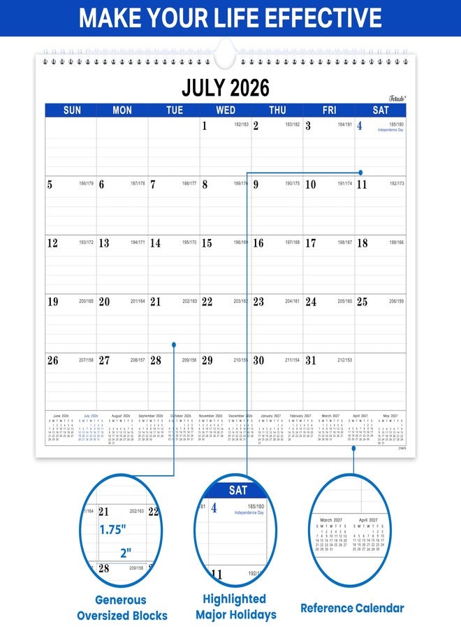 Feteulo 2026-2027 Wall Calendar - 18 Months Wall Calendar, July 2026 - December 2027, 15" x 11.5", Large Writing Blocks, Suitable for Hanging on the Wall - Image 3