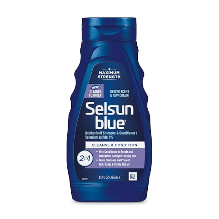 Selsun blue شامبو وبلسم سيلسون بلو 2 في 1 لمكافحة القشرة، أقصى قوة 2 في 1 علاج مع سيلينيوم سلفيد، 11 أونصة سائلة (عبوة من 2)  - Image 1