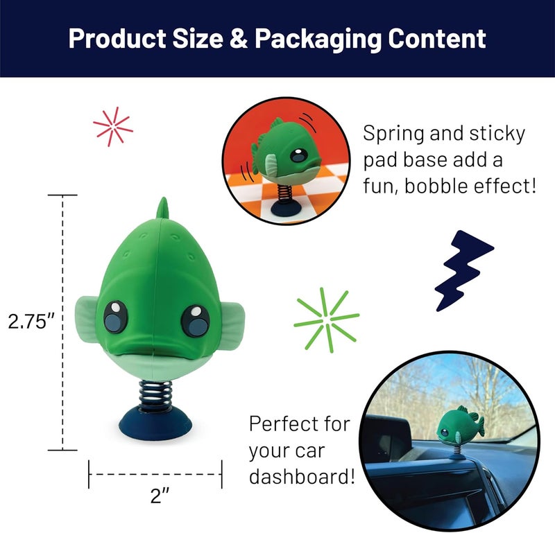 GOOFBALLS Bass Fish Dashboard Dancer – Funny Bobblehead for Fishing Lovers – Wiggly Big-Eyed Bass for Car Dash – Unique Fishing Gift for Anglers – Soft Touch Plastic with Adhesive Pad for Easy Mounting - Image 3