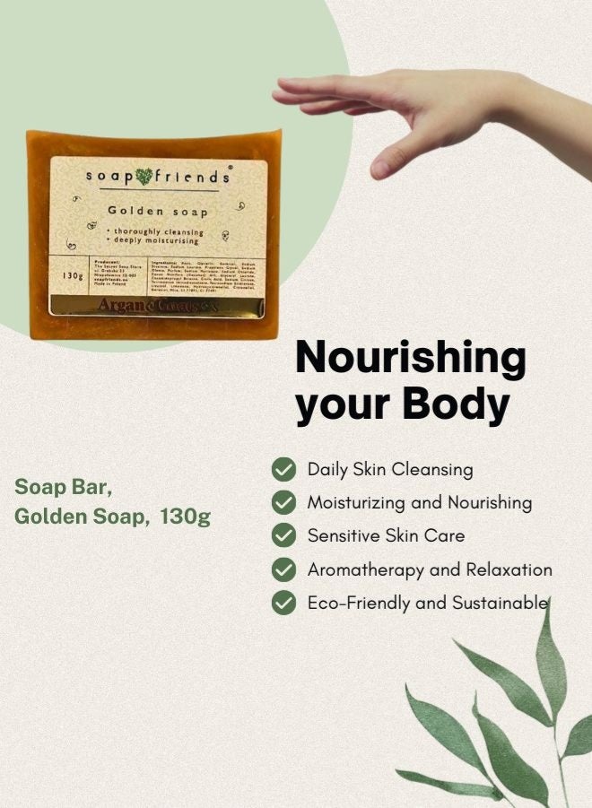 الصابون والأصدقاء صابونة أرغان جولد - ١٣٠ غرام | دللي بشرتكِ بتنظيف فاخر | غني بالجلسرين العضوي وزيت الأرغان المغذي - Image 5