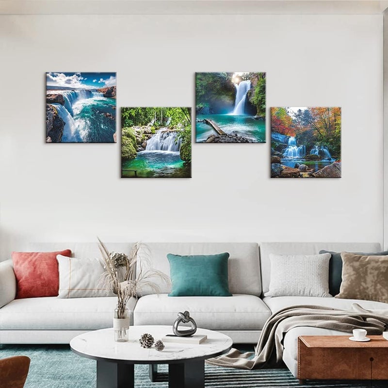 Sungeek 4-Piece Framed Waterfall Canvas Art - Image 4