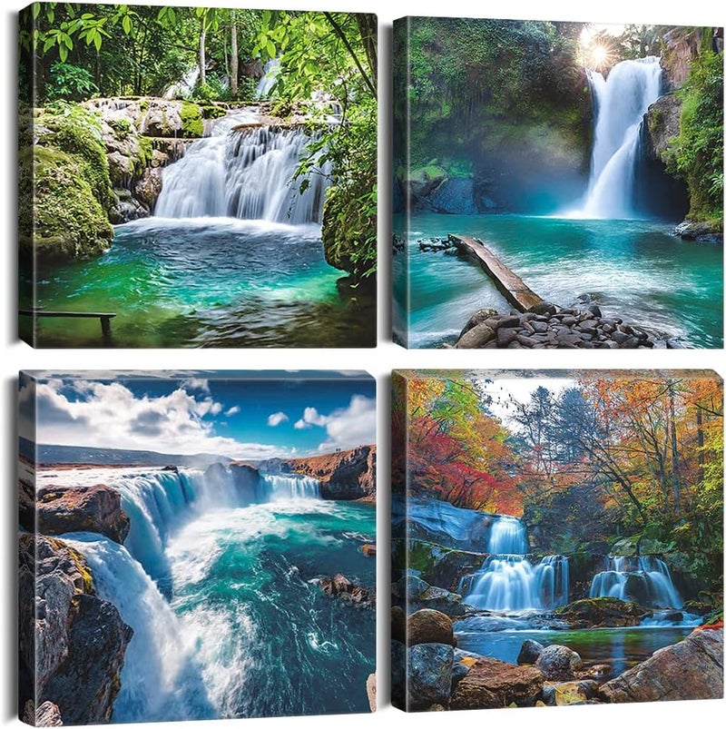 Sungeek 4-Piece Framed Waterfall Canvas Art - Image 1