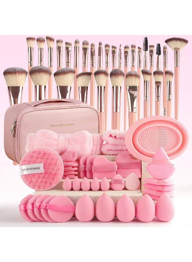 Shein 67-Piece Professional Makeup Brush Set with Travel Case – Soft Makeup Brushes, Beauty Blenders, Powder Puffs, Headband & Brush Cleaning Pad – Complete Beauty Kit - Image 1
