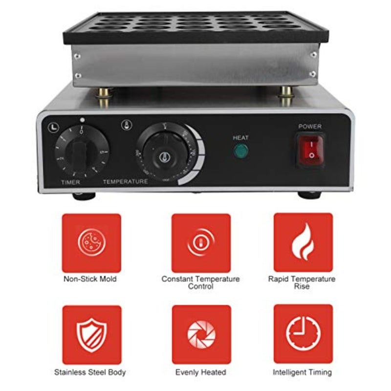 Muffin Machine, 25 Holes 950W Electric Rapid Heating Waffle Maker Stainless Steel Non-Stick Dutch Pancake Maker with Timer, Temperature Adjustment Knob for Kitchen Use British - Image 5