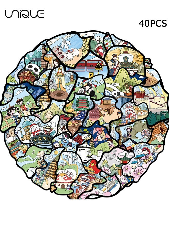 Unique 40Pcs China Tourist Attraction Stickers - Vinyl Waterproof Stickers for Water Bottles Laptop Phone Computer Guitar, Gifts for Teens, Girls, Fans  - Image 1