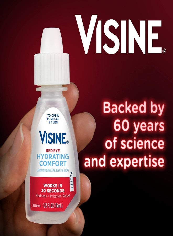 Visine Red Eye Hydrating Comfort Redness Relief and Lubricant Eye Drops to Help Moisturize and Relieve Red Eyes Due to Minor Eye Irritations Fast, Tetrahydrozoline HCl, 0.5 fl. oz - Image 3