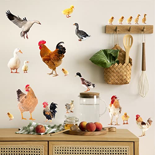 Barri Design Rooster Chicken Wall Stickers Farm Animal Wall Decals Kitchen Decor Peel and Stick Funny Animal Stickers Cute Rooster Duck Goose Cabinet Decal Chick Hen Farmhouse Wall Stickers - Image 1