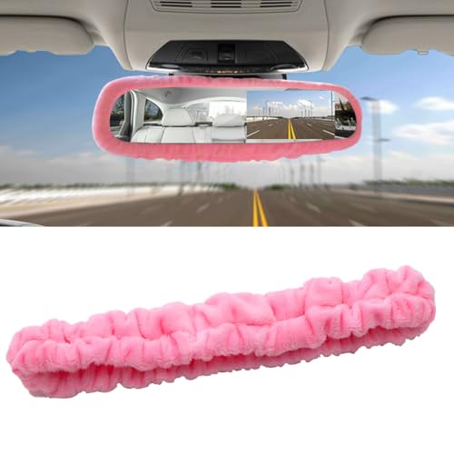 smilfuy Elastic Plush Auto Rear View Mirror Protector Stretchy Comfortable Car Rearview Mirror Cover Automotive Interior Rearview Mirror Decorations Car Mirror Accessories Universal for Vehicles Pink - Image 1