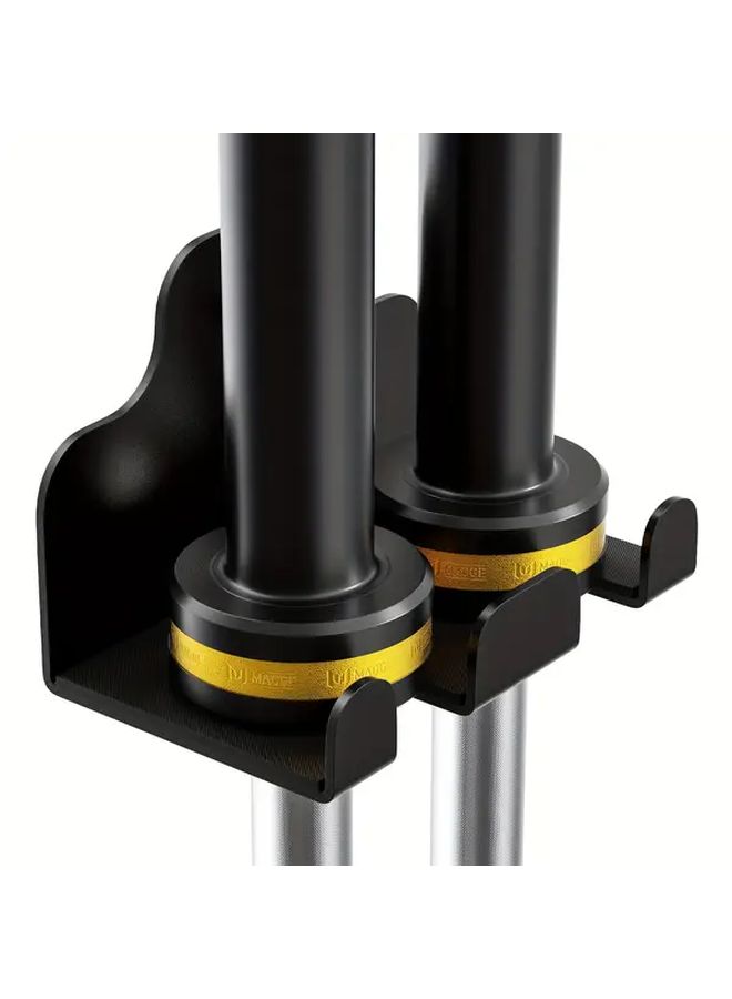 Black Barbell Hanger Wall Rack 2 Hooks Vertical Mount Space Saving Gym Storage - Image 1