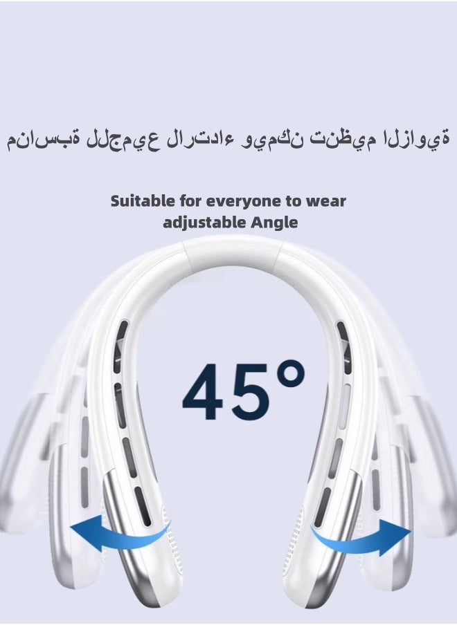General - Neck Fan Portable Rechargeable, 360° Surrounding Strong Wind, Five-Speed Portable Fan with Digital Display of Power（White） - Image 1