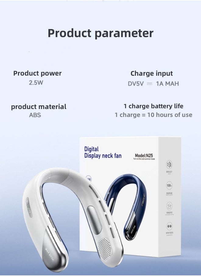 General - Neck Fan Portable Rechargeable, 360° Surrounding Strong Wind, Five-Speed Portable Fan with Digital Display of Power（White） - Image 1