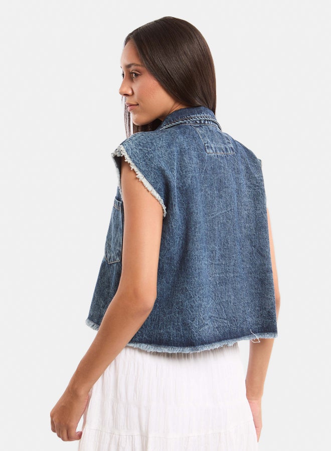Premoda Women's Cropped Denim Vest Blue  - Image 3