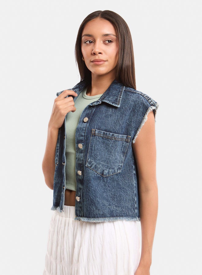 Premoda Women's Cropped Denim Vest Blue  - Image 2
